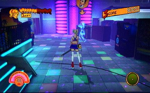 Po śmierci ostatniego stwora pojawi się bezgłowe ciało, przy pomocy którego wskoczysz na wyższy poziom pomieszczenia - 4 - Fulci Fun Center - zombie Pac-Man | Opis przejścia Lollipop Chainsaw - Lollipop Chainsaw - poradnik do gry