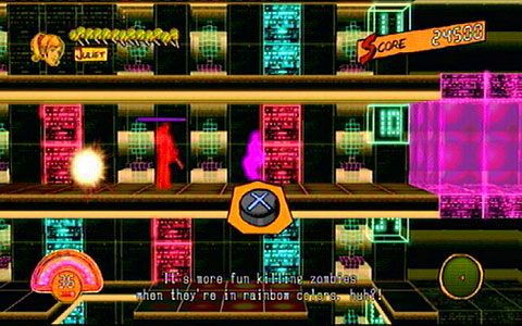 Za nią znajduje się kolejną ruchomą platformę - 4 - Fulci Fun Center - zombie Pac-Man | Opis przejścia Lollipop Chainsaw - Lollipop Chainsaw - poradnik do gry