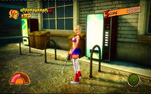 Na zewnątrz będą stały kosze na śmieci i automaty z napojami, które możesz zniszczyć, aby zdobyć kilka dodatkowych złotych medali - Prolog - pierwsze kroki | Opis przejścia Lollipop Chainsaw - Lollipop Chainsaw - poradnik do gry