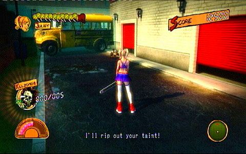 Kawałek dalej drogę zabarykaduje żółty autobus, a z budynku obok zaczną wyczołgiwać się zombiaki - Prolog - pierwsze kroki | Opis przejścia Lollipop Chainsaw - Lollipop Chainsaw - poradnik do gry