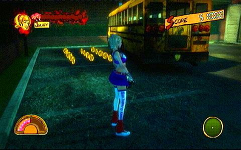 Zanim pobiegniesz dalej prosto, odwróć się i zbierz złote medale ukryte za autobusem z lewej - Prolog - wprawki w walce | Opis przejścia Lollipop Chainsaw - Lollipop Chainsaw - poradnik do gry