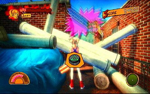 Za nią drogę zablokuje ci barykada, którą musisz zniszczyć znaną już sekwencją przycisków - Prolog - wprawki w walce | Opis przejścia Lollipop Chainsaw - Lollipop Chainsaw - poradnik do gry