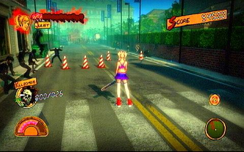 Dalej znajduje się szeroka jezdnia, gdzie pojawi się prawdziwa armia przeciwników - Prolog - wprawki w walce | Opis przejścia Lollipop Chainsaw - Lollipop Chainsaw - poradnik do gry