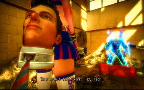 Udaj się na drugi koniec korytarza i przebij przez rumowisko - 1 - Highschool - zombie w szkole | Opis przejścia Lollipop Chainsaw - Lollipop Chainsaw - poradnik do gry