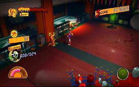 Gdy ostatni zginie, zaczną pojawiać się płonący przeciwnicy, którym nie możesz pozwolić dojść do tortu - 1 - Highschool - walka z Zedem | Opis przejścia Lollipop Chainsaw - Lollipop Chainsaw - poradnik do gry