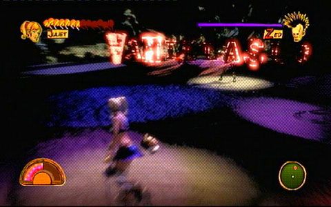 Aby ominąć złożony z liter pocisk, odbiegnij daleko od wroga i podskocz tuż przed zderzeniem - 1 - Highschool - walka z Zedem | Opis przejścia Lollipop Chainsaw - Lollipop Chainsaw - poradnik do gry