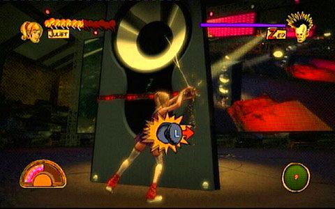 Podejdź do niego, wciśnij trójkąt, a następnie przechyl gałkę analoga w prawo - 1 - Highschool - walka z Zedem | Opis przejścia Lollipop Chainsaw - Lollipop Chainsaw - poradnik do gry