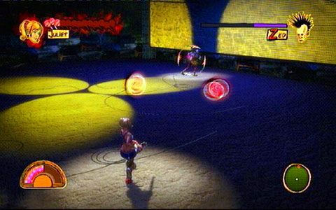 Tym razem twoim zadaniem jest unikanie szarży oraz dwóch nadlatujących płyt - 1 - Highschool - walka z Zedem | Opis przejścia Lollipop Chainsaw - Lollipop Chainsaw - poradnik do gry