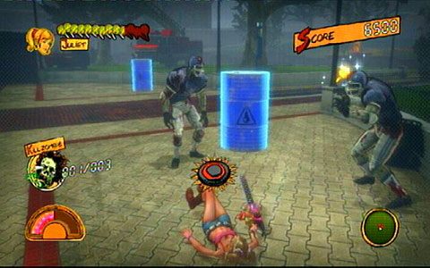 Użyj jej, a dotrzesz do miejsca z następnymi wysportowanymi przeciwnikami - 2 - Stadium - siłownia | Opis przejścia Lollipop Chainsaw - Lollipop Chainsaw - poradnik do gry