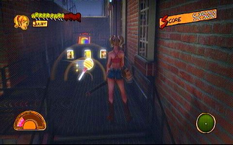 Po zakończeniu starcia wejdź po schodach na górę, zbierz lizaka i skorzystaj z Chainsaw Dasha - 2 - Stadium - siłownia | Opis przejścia Lollipop Chainsaw - Lollipop Chainsaw - poradnik do gry