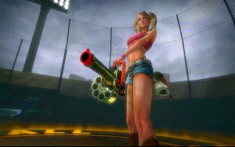 Gdy walka dobiegnie końca, ponownie skorzystaj z Chainsaw Dasha - 2 - Stadium - walka z Wikke | Opis przejścia Lollipop Chainsaw - Lollipop Chainsaw - poradnik do gry