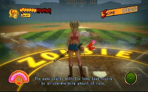 Ta strzelająca piła przyda ci się po wylądowaniu, gdzie czeka cię mecz w zombie baseball - 2 - Stadium - walka z Wikke | Opis przejścia Lollipop Chainsaw - Lollipop Chainsaw - poradnik do gry