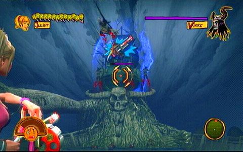 Na początku pojedynki z Vikke uniknij jego szarży, a następnie ostrzelaj go, gdy ucieknie na mostek kapitański - 2 - Stadium - walka z Wikke | Opis przejścia Lollipop Chainsaw - Lollipop Chainsaw - poradnik do gry