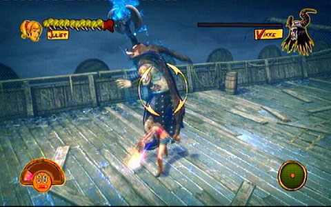 Po otrzymaniu kilku strzałów wróg zeskoczy na dół, gdzie będziesz musiał walczyć z nim wręcz - 2 - Stadium - walka z Wikke | Opis przejścia Lollipop Chainsaw - Lollipop Chainsaw - poradnik do gry