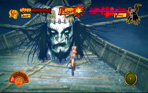 Gdy wróg unosi się w powietrzu strzelaj do niego, a leżącą na ziemi głowę atakuj piłą - 2 - Stadium - walka z Wikke | Opis przejścia Lollipop Chainsaw - Lollipop Chainsaw - poradnik do gry