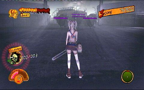 Przeniesiesz się wtedy na arenę, gdzie czeka cię starcie z trzema upiornymi kurczakami - 3 - OBannon Farm - kombajn | Opis przejścia Lollipop Chainsaw - Lollipop Chainsaw - poradnik do gry