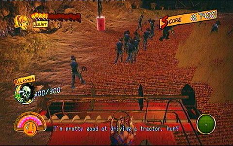 Gdy stwór wreszcie padnie, ponownie przeniesiesz się na maszynę rolniczą i będziesz musiał ściąć 300 zombiaków - 3 - OBannon Farm - kombajn | Opis przejścia Lollipop Chainsaw - Lollipop Chainsaw - poradnik do gry