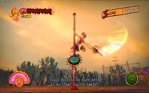 Skorzystaj z niej, a następnie chwyć się stojącej na środku placu rury - 3 - OBannon Farm - kombajn | Opis przejścia Lollipop Chainsaw - Lollipop Chainsaw - poradnik do gry