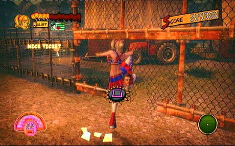 Gdy skończysz, zbierz leżący w rogu ogrodzenia Nick Ticket, a następnie przebij się przez bramę - 3 - OBannon Farm - walka z Mariską | Opis przejścia Lollipop Chainsaw - Lollipop Chainsaw - poradnik do gry