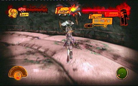 Gdy skończysz, Mariska spadnie i będziesz miał 12 sekund na wykonanie egzekucji przy pomocy piły - 3 - OBannon Farm - walka z Mariską | Opis przejścia Lollipop Chainsaw - Lollipop Chainsaw - poradnik do gry