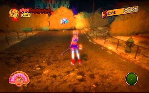 Kawałek dalej drogę zablokuje ci barykada, którą musisz zniszczyć szybkim strzałem - 6 - Killabilly | Opis przejścia Lollipop Chainsaw - Lollipop Chainsaw - poradnik do gry