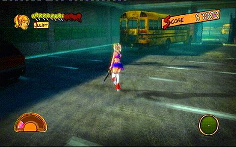 Gdy ostatni wróg zginie, nie idź od razu za chronionym chłopakiem, tylko zamiast tego cofnij się do bramy i obejdź stojący z lewej autobus - Prolog | Lollipop Wrappers | Lollipop Chainsaw - Lollipop Chainsaw - poradnik do gry