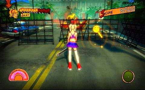 Na jednej z ulic zostaniesz zaatakowany przez zombiaki przeskakujące przez żywopłot - Prolog | Lollipop Wrappers | Lollipop Chainsaw - Lollipop Chainsaw - poradnik do gry