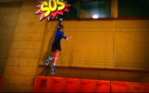 W pewnym momencie natkniesz się na studentkę wiszącą nad szafkami, którą będą atakowały zombiaki - Etap I - High School | Lollipop Wrappers | Lollipop Chainsaw - Lollipop Chainsaw - poradnik do gry