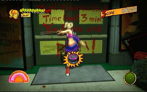 Po dotarciu do bramy z napisem Zombie Basketball, odwróć się i wejdź za szafki z prawej - Etap I - High School | Lollipop Wrappers | Lollipop Chainsaw - Lollipop Chainsaw - poradnik do gry