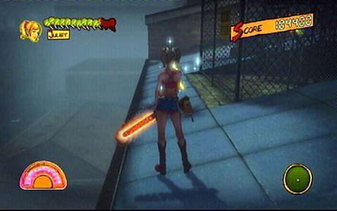 Podejdź do krawędzi dachu przed tobą, a następnie skręć w prawo, żeby zdobyć kolejnego lizaka - Etap 2 - Stadium | Lollipop Wrappers | Lollipop Chainsaw - Lollipop Chainsaw - poradnik do gry