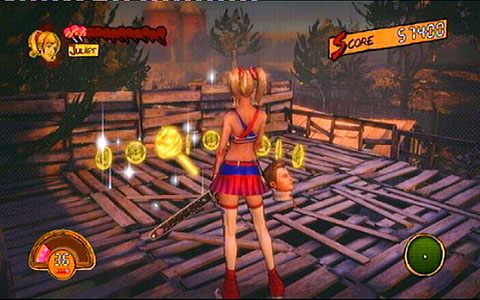 Drugi skok zabierze cię na szczyt drewnianego rusztowania, gdzie ukryto złotego lizaka - Etap 3 - OBannon Farm | Lollipop Wrappers | Lollipop Chainsaw - Lollipop Chainsaw - poradnik do gry