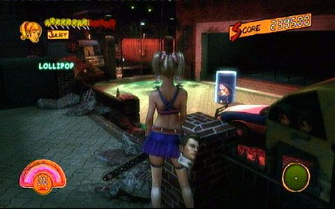 Zbierz je, a następnie zabij kolejnych przeciwników obok niebieskiej beczki - Etap 5 - Cathedra | Lollipop Wrappers | Lollipop Chainsaw - Lollipop Chainsaw - poradnik do gry