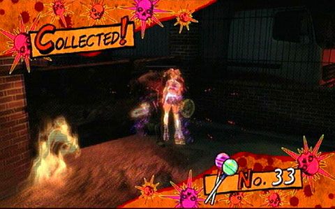 Gdy wszyscy zginą, będziesz mógł spokojnie obejść mały placyk, w którego rogu ukryto złotego lizaka (za lewo od żółtego autobusu) - Etap 5 - Cathedra | Lollipop Wrappers | Lollipop Chainsaw - Lollipop Chainsaw - poradnik do gry