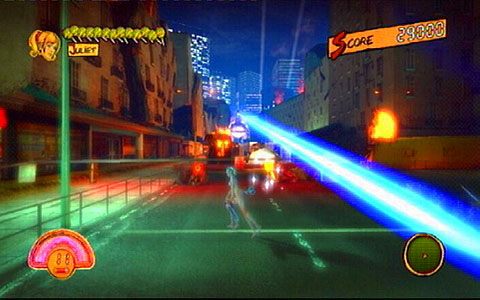 Gdy Killabilly zacznie strzelać niebieskim laserem, użyj Chainsaw Dasha i cały czas trzymaj się lewej strony autostrady - Etap 6 - Killabilly | Lollipop Wrappers | Lollipop Chainsaw - Lollipop Chainsaw - poradnik do gry