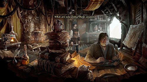 Geron wraca pobity do pracowni swojego nauczyciela i mentora, Gwinnlina - Poradnik do gry - The Oak Leaf Challenge | The Dark Eye Chains of Satinav - The Dark Eye: Chains of Satinav - poradnik do gry