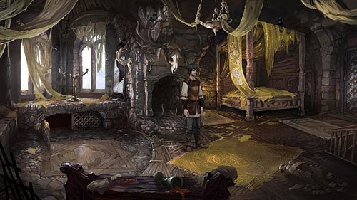 Geron zostanie zaprowadzony do komnaty, z której trzeba wypłoszyć kruki - Crows! | The Dark Eye Chains of Satinav - The Dark Eye: Chains of Satinav - poradnik do gry