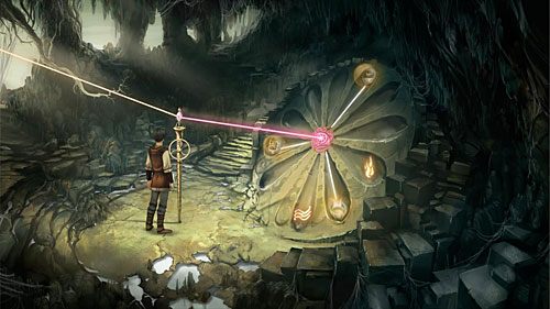 Ustaw pryzmat (Prism) na szczycie (Contraption) wbitego w ziemię słupka - Fanglari Ho! | The Dark Eye Chains of Satinav - The Dark Eye: Chains of Satinav - poradnik do gry