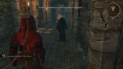 Podążaj za Harwynem, słuchając streszczenia bieżących wydarzeń - Za wszystkie dni, które przeminęły (ZG) - Riverspring, Boży Gaj, Dziedziniec | Rozdział 2 - Alester Sarwyck - Gra o tron - poradnik do gry