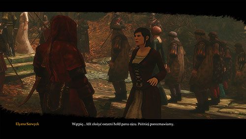 Po dotarciu na pogrzeb zostaniesz zagadnięty przez siostrę Alestera, Elyanę - Za wszystkie dni, które przeminęły (ZG) - Riverspring, Boży Gaj, Dziedziniec | Rozdział 2 - Alester Sarwyck - Gra o tron - poradnik do gry