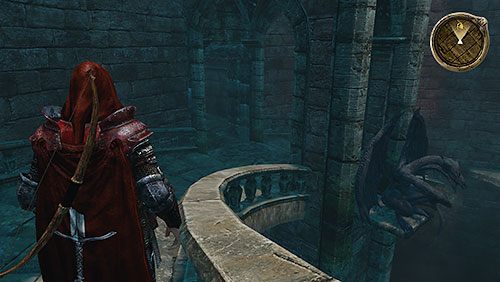 Pierwsze schody w dół prowadzą do niższej piwnicy, którą będziesz musiał przejść, aby dostać się do zamkniętego pomieszczenia w górnej piwnicy - Wola Lwa (ZG) - Warownia Maegora, Czerwona Twierdza | Rozdział 4 - Alester Sarwyck - Gra o tron - poradnik do gry