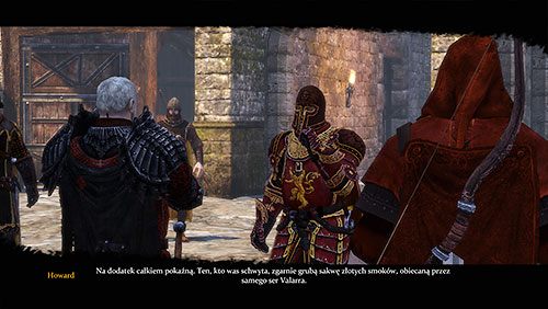 Na dobry początek wizyty w Królewskiej Przystani zostaniesz zaczepiony przez patrol Złotych Płaszczy, dowodzony przez Czerwony Płaszcz - elitarną jednostkę królewskiej straży - Światło i cień (ZG) - Królewska Przystań, Kanały Królewskiej Przystani | Rozdział 14 - Mors i Alester - Gra o tron - poradnik do gry