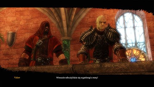 Z tarasu nad salą tronową zobaczysz wchodzącego do niej Valarra - Światło i cień (ZG) - Warownia Maegora, Czerwona Twierdza | Rozdział 14 - Mors i Alester - Gra o tron - poradnik do gry
