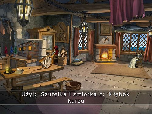 Trzeci zaśmieca dolną półkę kredensu usytuowanego w lewym rogu pomieszczenia - Domowe obowiązki - 1 - Wieści z daleka - Kapitan Morgane i legenda Złotego Żółwia - poradnik do gry