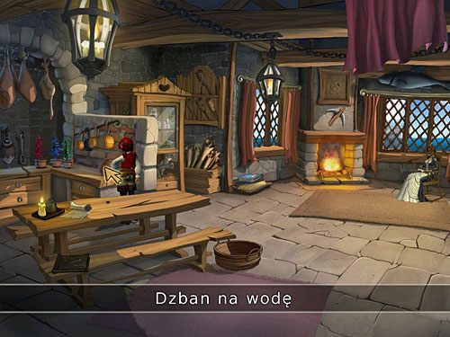 Ponieważ usytuowany obok ławy (po lewej) cebrzyk jest pusty, należy napełnić go wodą - Domowe obowiązki - 1 - Wieści z daleka - Kapitan Morgane i legenda Złotego Żółwia - poradnik do gry