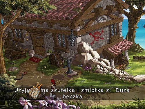 Zgodnie z życzeniem matki wysyp kurz z szufelki do dużej beczki stojącej nieopodal drzewa po lewej - Domowe obowiązki - 1 - Wieści z daleka - Kapitan Morgane i legenda Złotego Żółwia - poradnik do gry