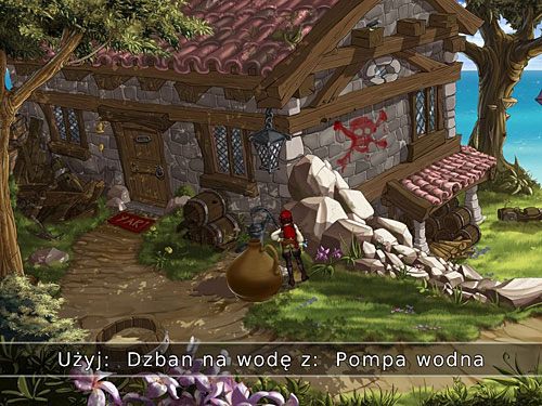 Teraz podstaw dzban pod pompę i pociągnij za rączkę, by nabrać doń wody - Domowe obowiązki - 1 - Wieści z daleka - Kapitan Morgane i legenda Złotego Żółwia - poradnik do gry
