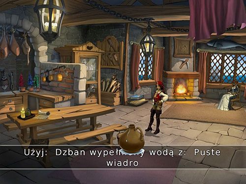 Wlej wodę z dzbana do cebrzyka (wiadro), po czym ponownie opuść dom i raz jeszcze napompuj wody do dzbana - Domowe obowiązki - 1 - Wieści z daleka - Kapitan Morgane i legenda Złotego Żółwia - poradnik do gry