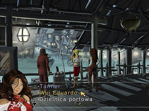 Znalazłszy się na miejscu, porozmawiaj ze stojącą na pomoście w dokach dziewczyną - niejaką Sonią Bond - Wuj Eduardo (1) - 3 - Śladami Złotego Żółwia - Kapitan Morgane i legenda Złotego Żółwia - poradnik do gry