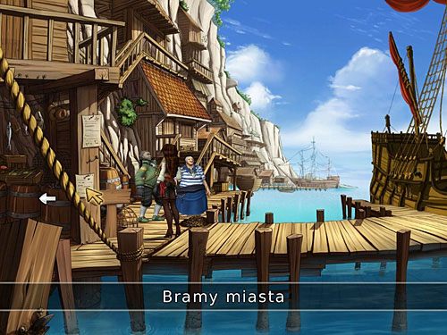 Pogawędź ze stojącą na pomoście w porcie Sanchą, po czym skieruj się ku bramom miasta (w lewo) - Wyprawa na Wyspę Pustki - 4 - Mroczne niebezpieczeństwo - Kapitan Morgane i legenda Złotego Żółwia - poradnik do gry