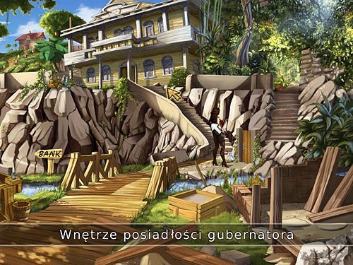 Spod banku wędruj dalej w prawo (na dolny rynek), a stamtąd długimi schodami udaj się do posiadłości gubernatora - Wyprawa na Wyspę Pustki - 4 - Mroczne niebezpieczeństwo - Kapitan Morgane i legenda Złotego Żółwia - poradnik do gry